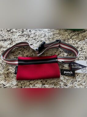 Red Waist Pouch with Striped Strap
